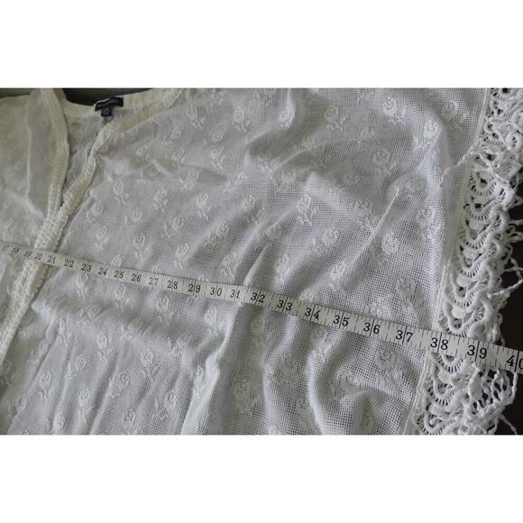 Max Edition Floral Lace Kaftan Shirt Women L/XL Batwing Sleeve Sheer Fringe Trim - Picture 12 of 13